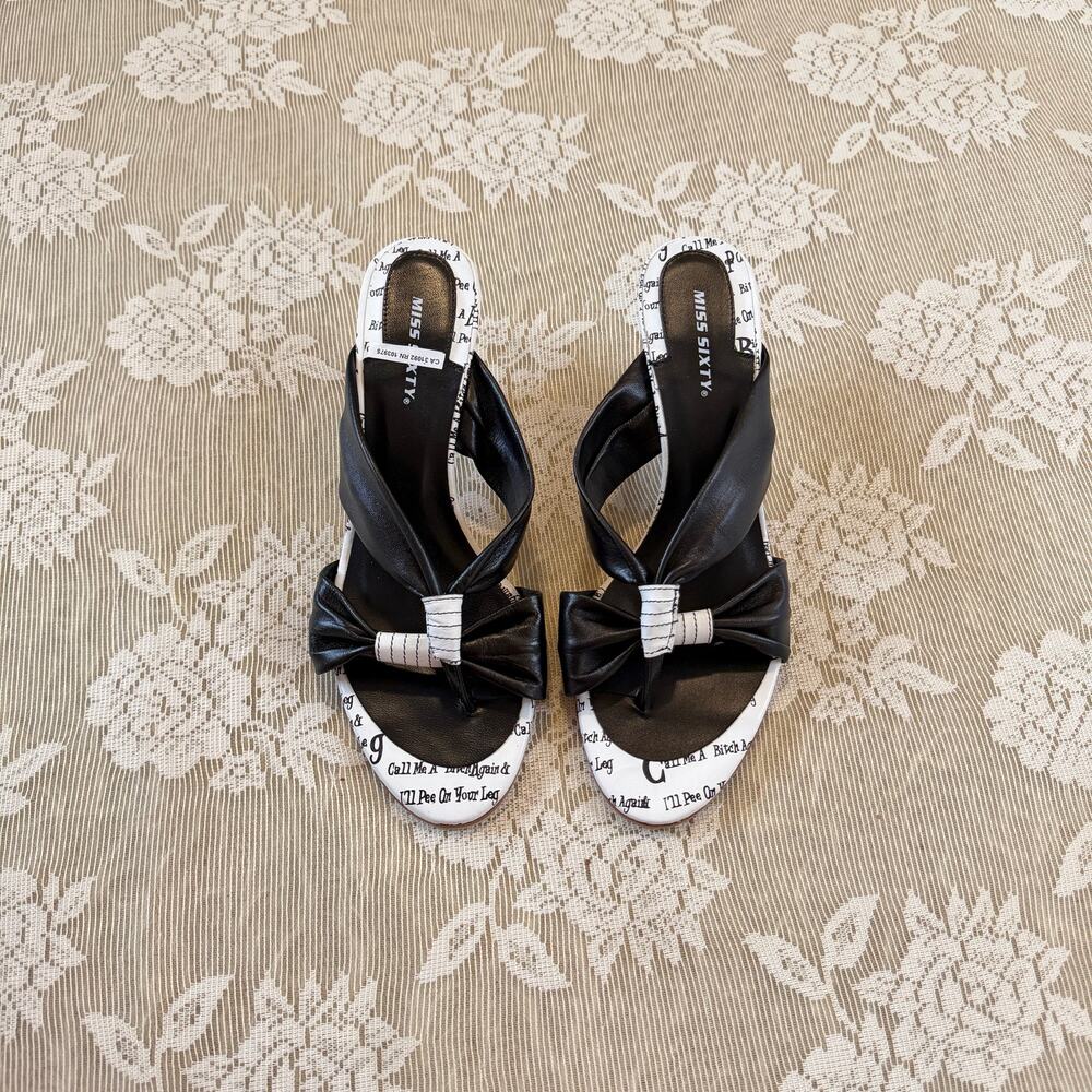 Vintage Deadstock Miss Sixty Black Bow Kitten Heels – Size 38